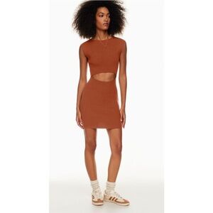 Wilfred Aritzia Free Cut-Out Knit Mini Dress Sleeveless Fitted Copper Red sz. L